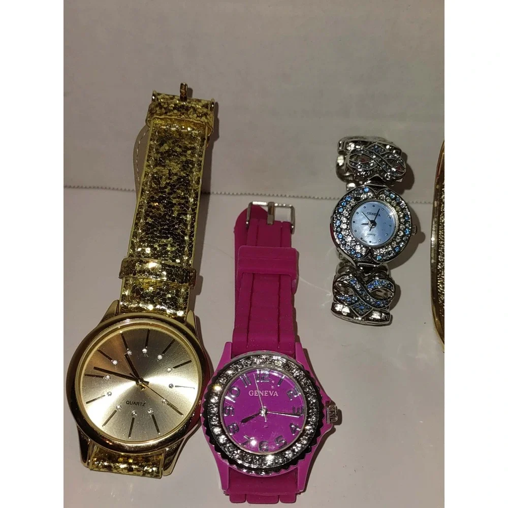 Lot of 7 New Womens Watches Geneva Vivani Bosmiya Rhinestone Glitter Pink Purple